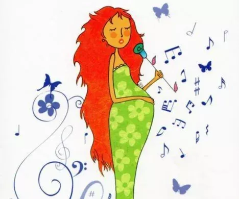Illustration d'une maman qui chante pour son bébé dans le ventre